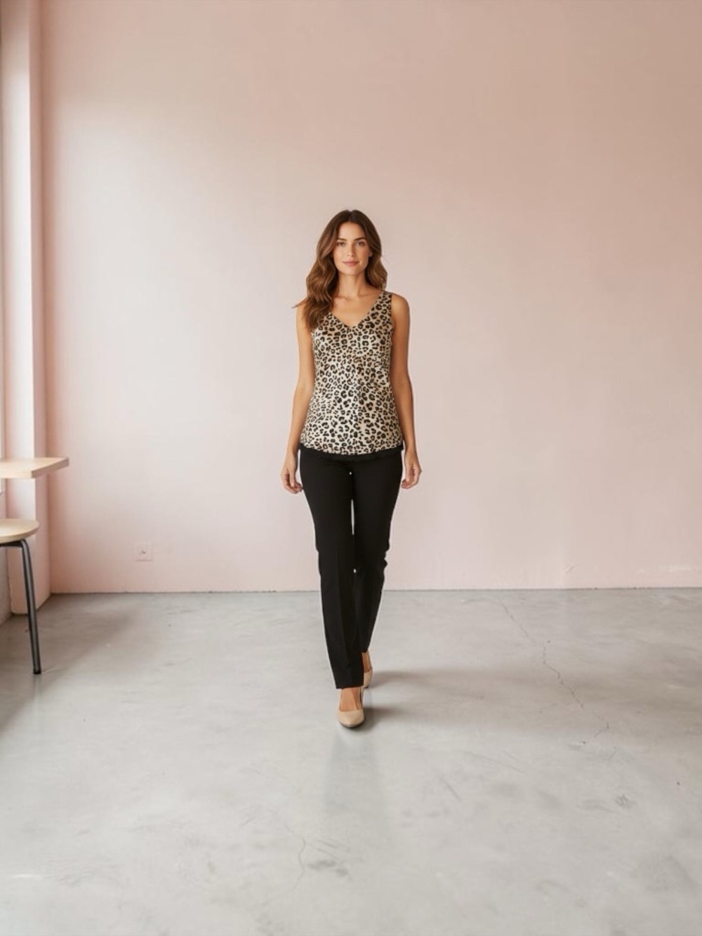 Chico’s Leopard and Black Reversible Print V-Neck Women’s Tank Top Beige Small